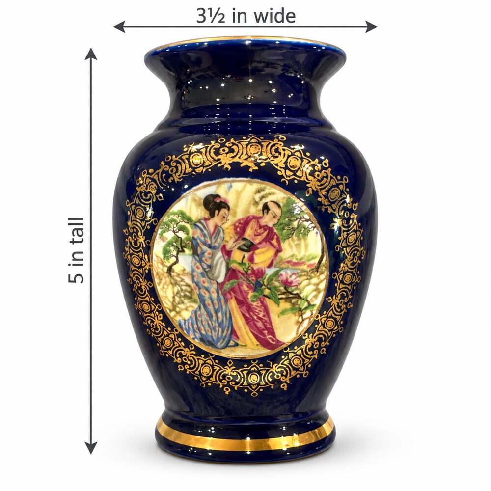 Lofisa Cobalt Blue Gold Gilt Hand Painted Japanese Figures Vase